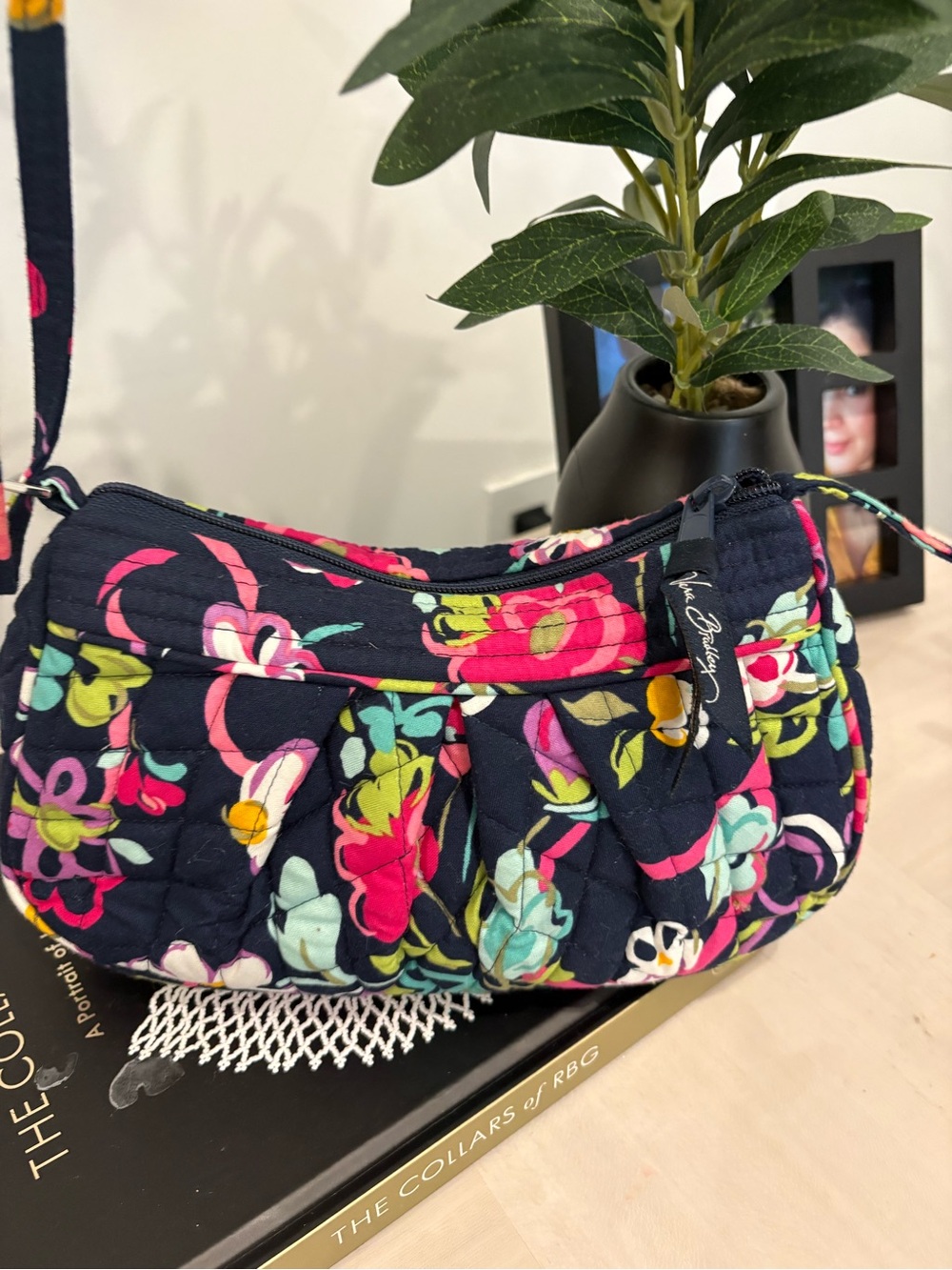 Vera Bradley Navy Quilted Floral Shoulder Bag - Picture 4 of 7